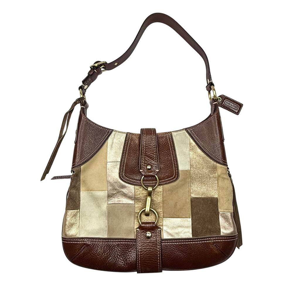 Coach Hamptons Metallic Suede Leather Patchwork Hobo Bag